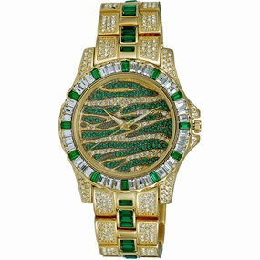 Adee Kaye Men's Watch - Chameleon Green and Gold Tone Dial Brass Bracelet | AK1177G 