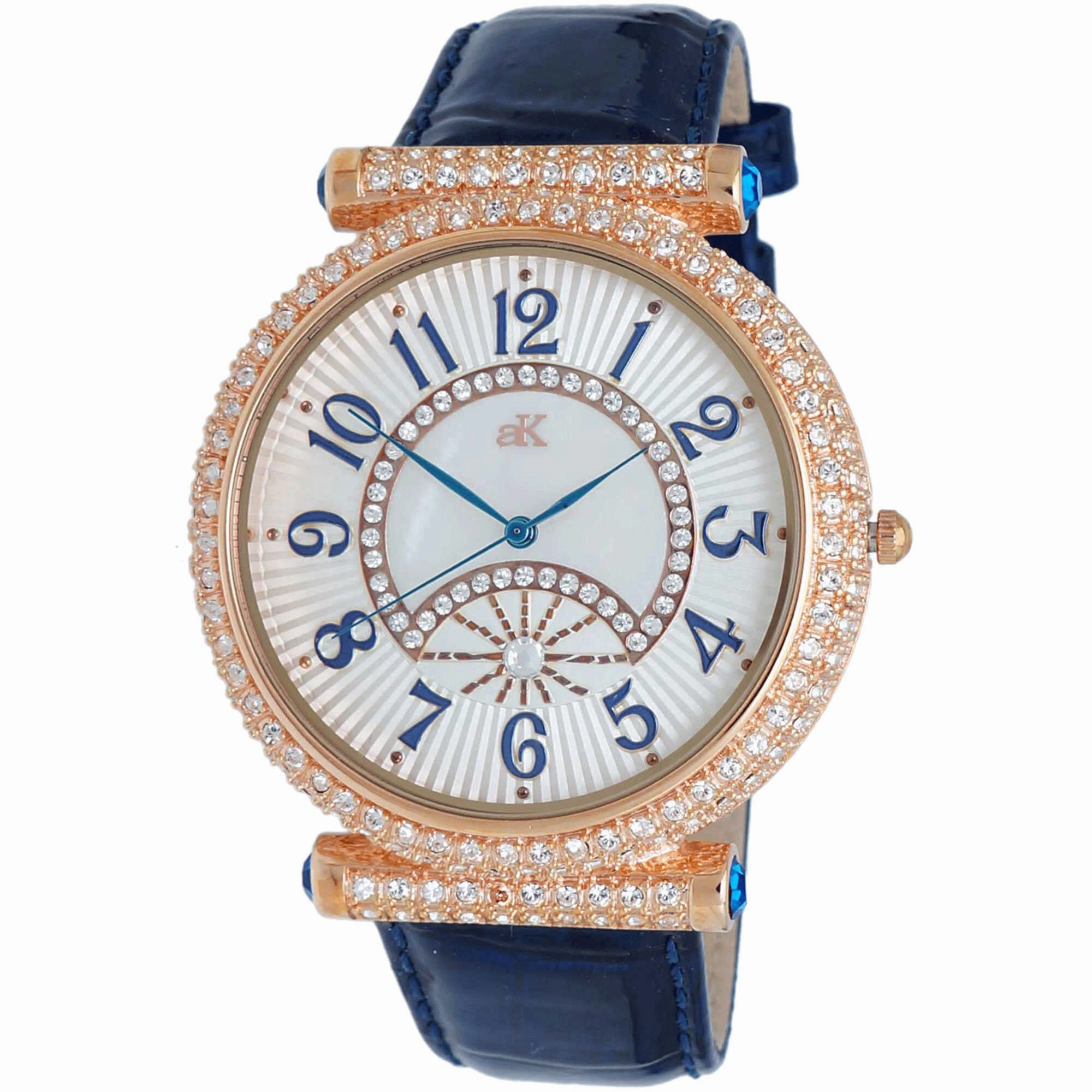 Adee Kaye Men's Watch - Florence White Dial Blue Leather Strap Crystal | AK8684 