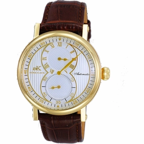 Adee Kaye Men's Watch - Mondo Automatic Silver Tone Dial Brown Strap | AK5665-MGSV 