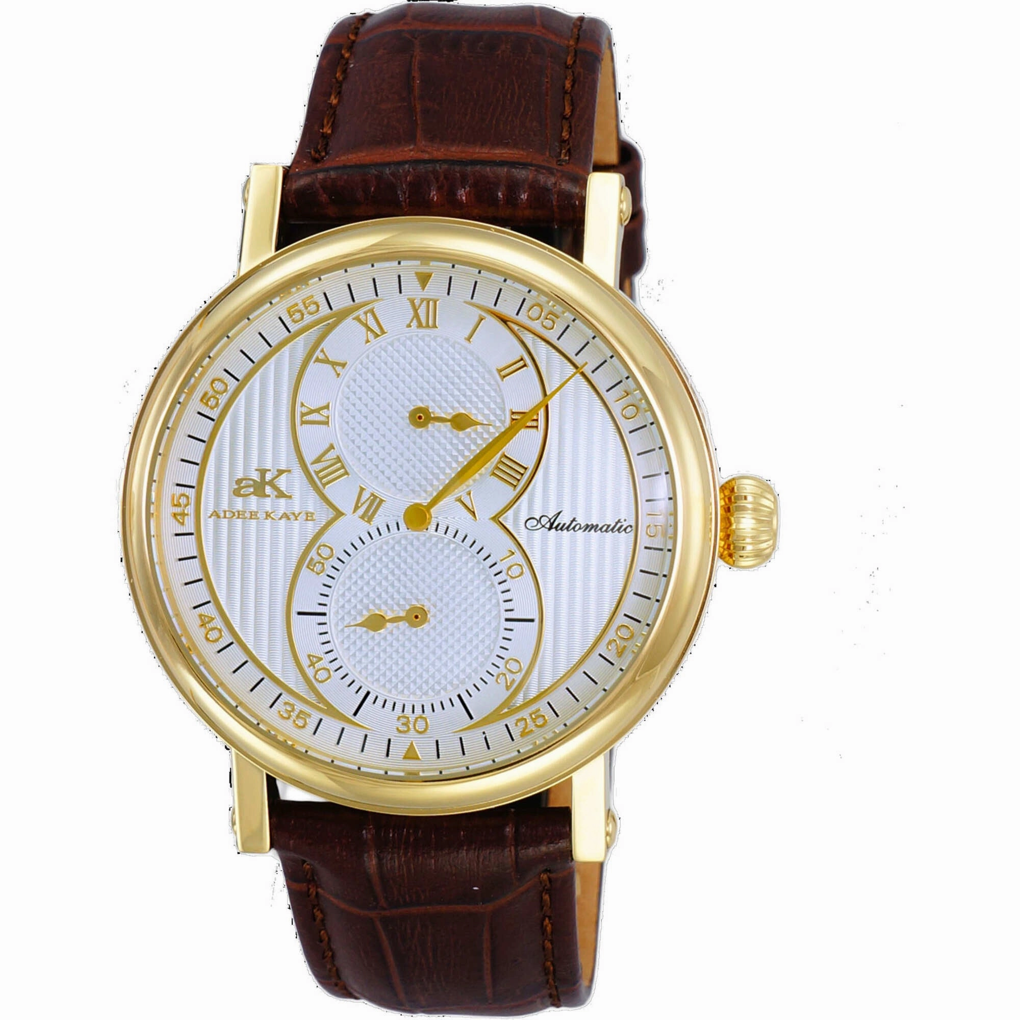 Adee Kaye Men's Watch - Mondo Automatic Silver Tone Dial Brown Strap | AK5665-MGSV 