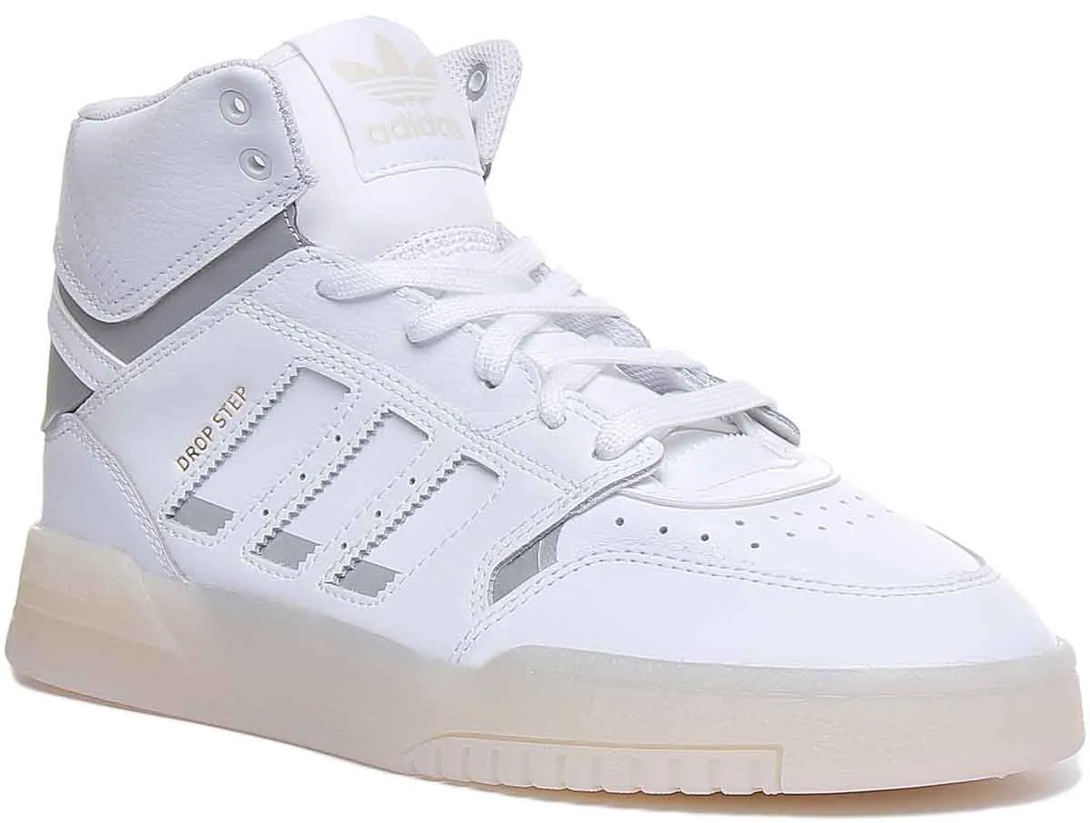 Adidas Drop Step Leather High Top Trainers In Whitsilver For Men Shoes Adidas