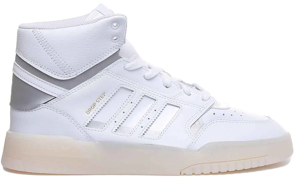 Adidas Drop Step Leather High Top Trainers In Whitsilver For Men Shoes Adidas