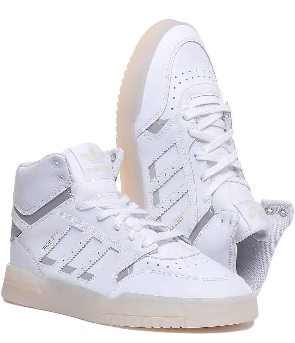 Adidas Drop Step Leather High Top Trainers In Whitsilver For Men Shoes Adidas