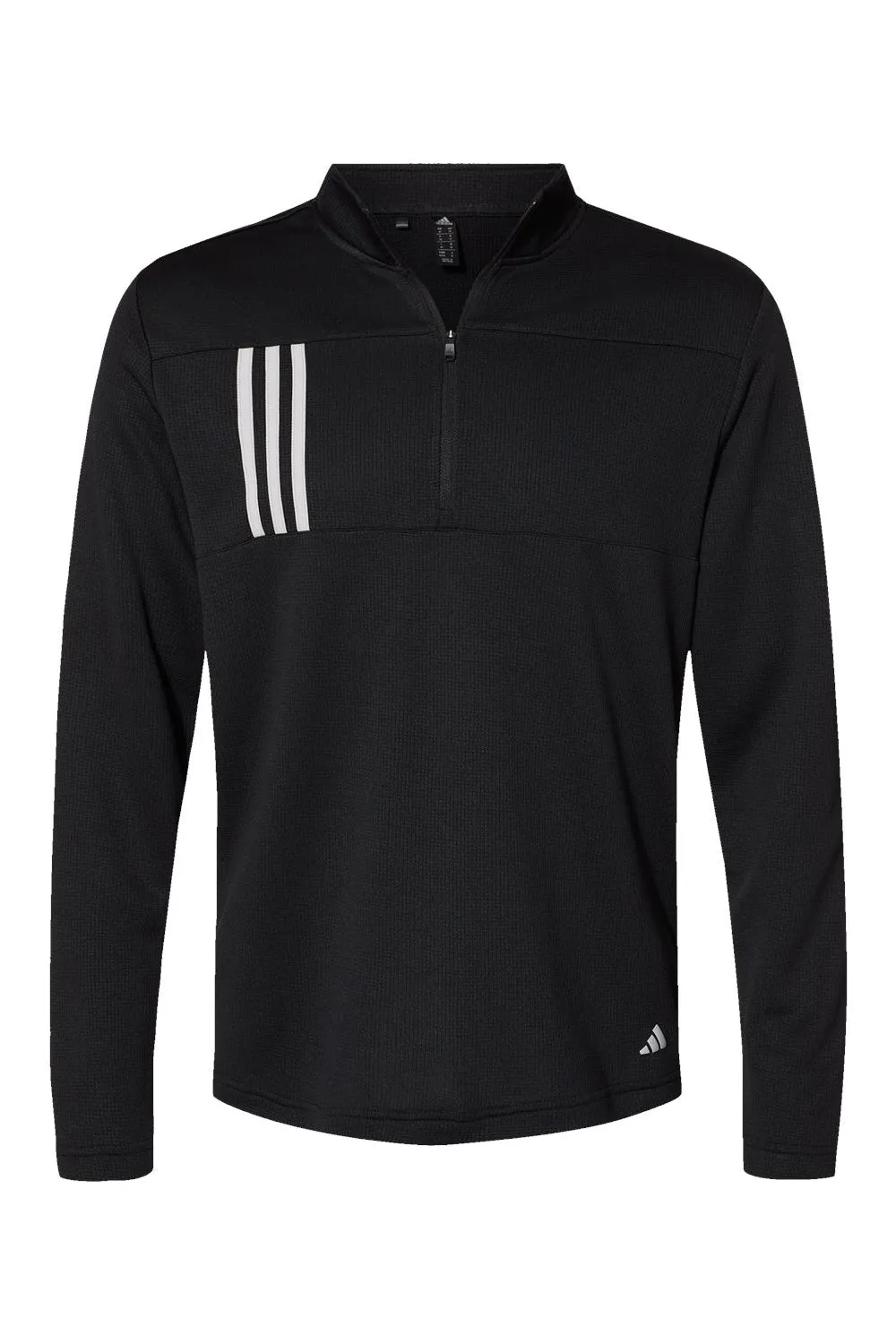 Adidas Mens 3 Stripes Double Knit Moisture Wicking 1/4 Zip Sweatshirt - Black