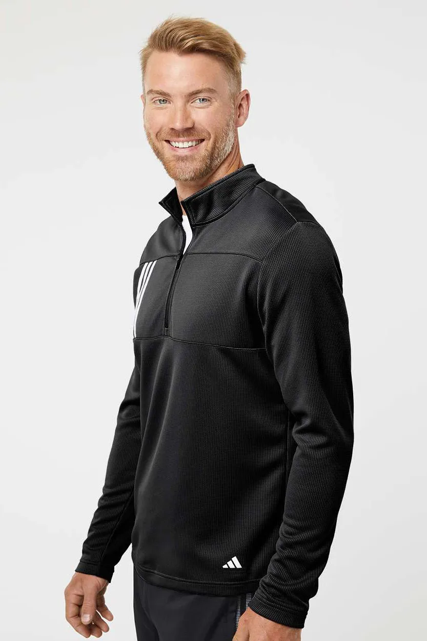 Adidas Mens 3 Stripes Double Knit Moisture Wicking 1/4 Zip Sweatshirt - Black