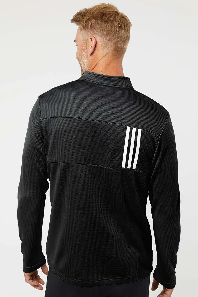 Adidas Mens 3 Stripes Double Knit Moisture Wicking 1/4 Zip Sweatshirt - Black