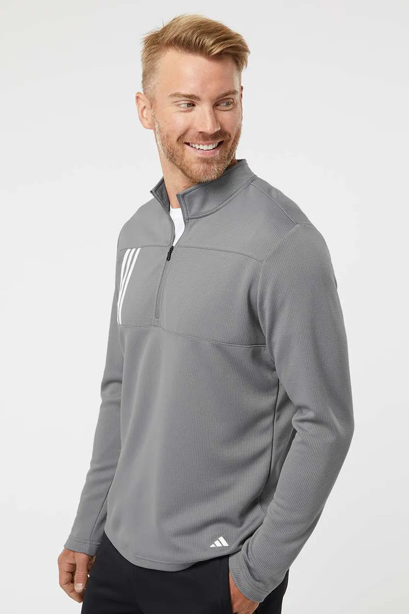 Adidas Mens 3 Stripes Double Knit Moisture Wicking 1/4 Zip Sweatshirt - Grey/White