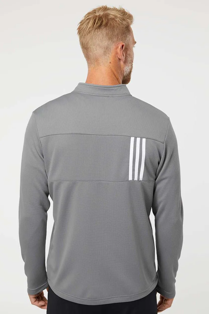 Adidas Mens 3 Stripes Double Knit Moisture Wicking 1/4 Zip Sweatshirt - Grey/White