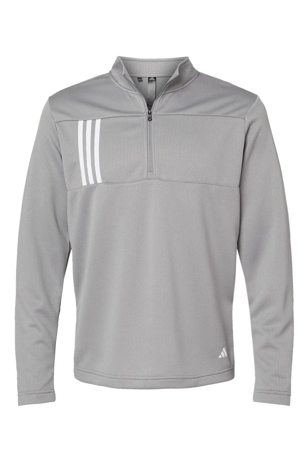 Adidas Mens 3 Stripes Double Knit Moisture Wicking 1/4 Zip Sweatshirt - Grey/White
