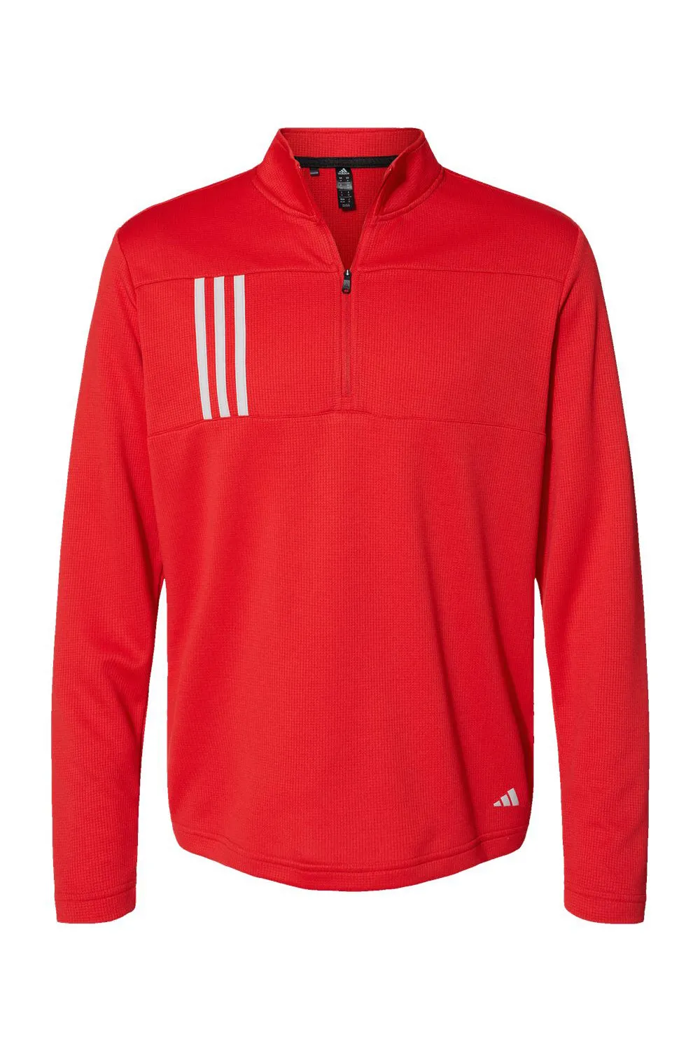 Adidas Mens 3 Stripes Double Knit Moisture Wicking 1/4 Zip Sweatshirt - Team Collegiate Red/Grey