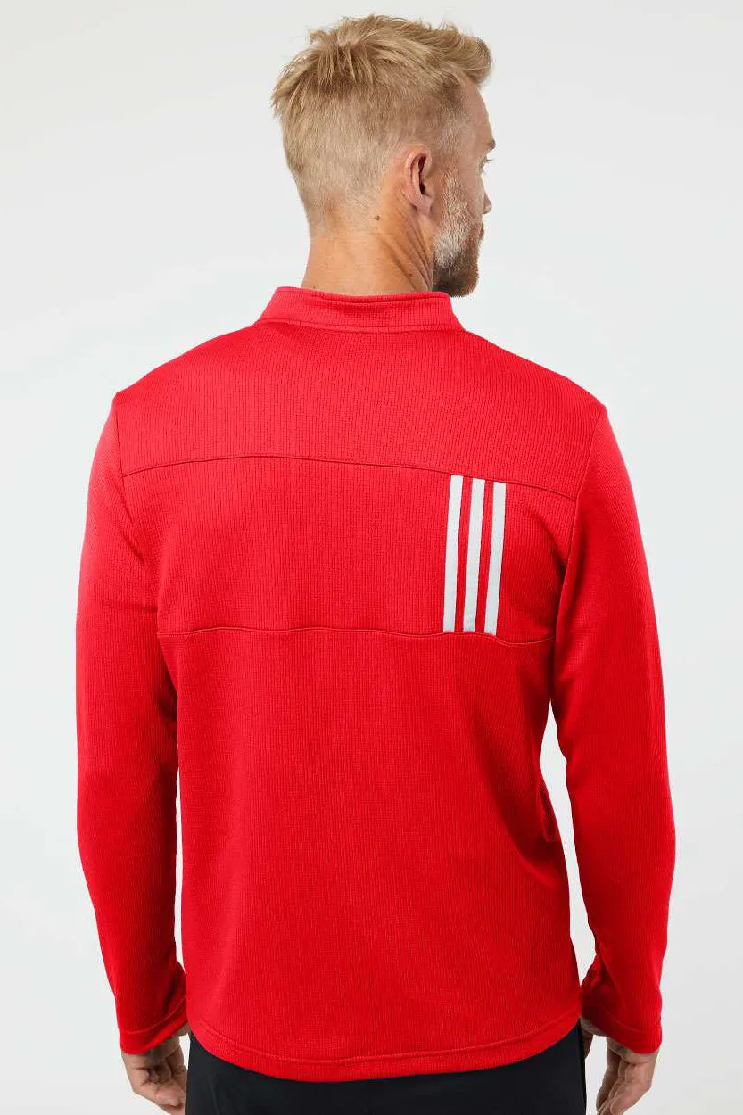 Adidas Mens 3 Stripes Double Knit Moisture Wicking 1/4 Zip Sweatshirt - Team Collegiate Red/Grey