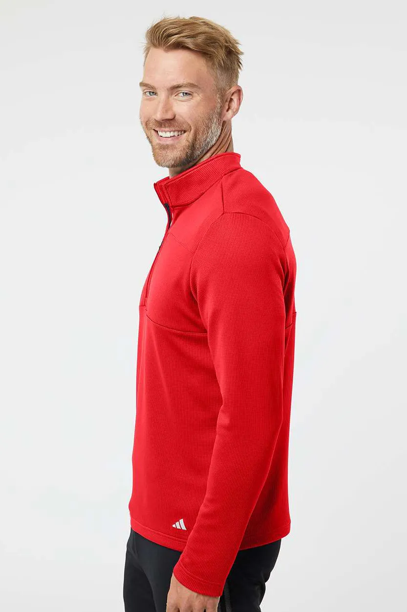 Adidas Mens 3 Stripes Double Knit Moisture Wicking 1/4 Zip Sweatshirt - Team Collegiate Red/Grey