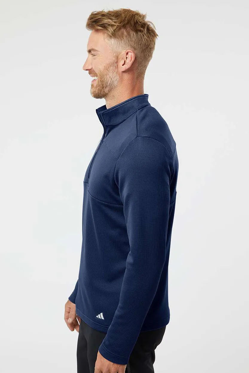 Adidas Mens 3 Stripes Double Knit Moisture Wicking 1/4 Zip Sweatshirt - Team Navy Blue/Grey