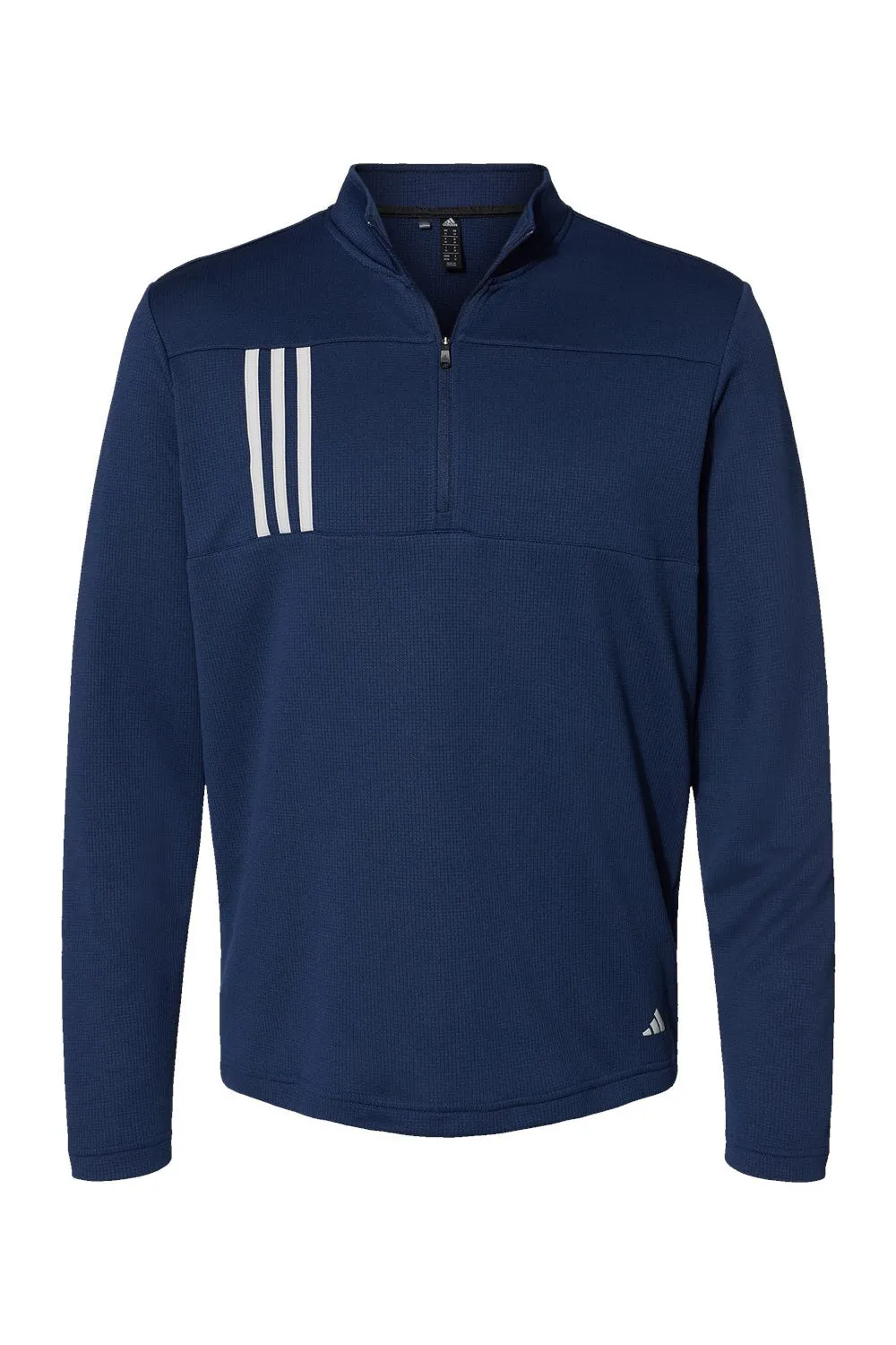 Adidas Mens 3 Stripes Double Knit Moisture Wicking 1/4 Zip Sweatshirt - Team Navy Blue/Grey