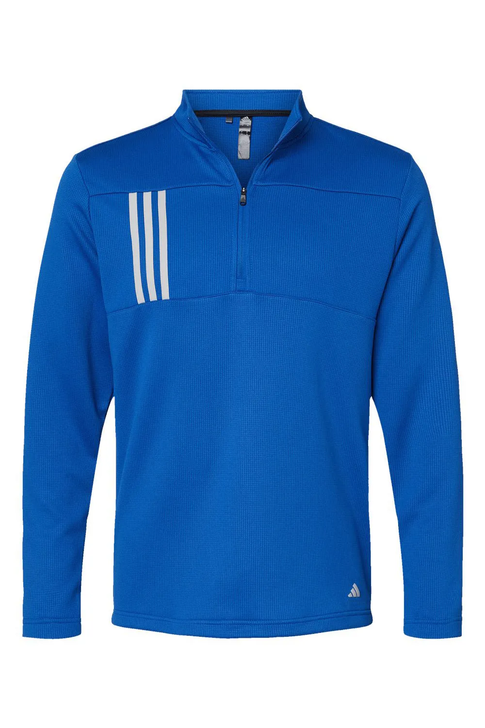 Adidas Mens 3 Stripes Double Knit Moisture Wicking 1/4 Zip Sweatshirt - Team Royal Blue/Grey