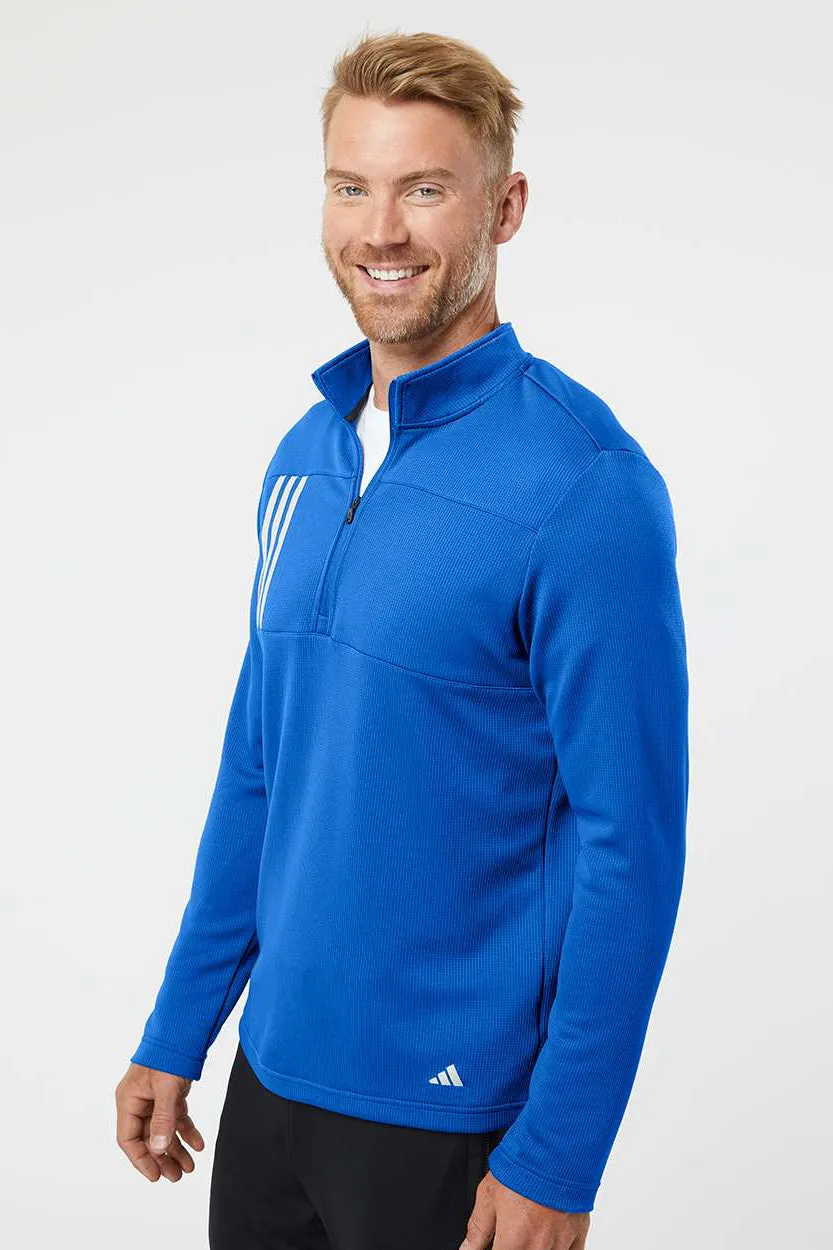 Adidas Mens 3 Stripes Double Knit Moisture Wicking 1/4 Zip Sweatshirt - Team Royal Blue/Grey