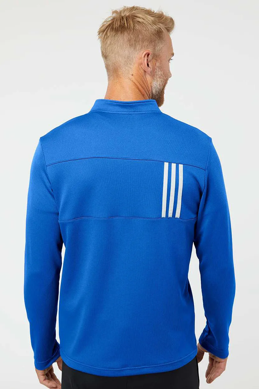 Adidas Mens 3 Stripes Double Knit Moisture Wicking 1/4 Zip Sweatshirt - Team Royal Blue/Grey