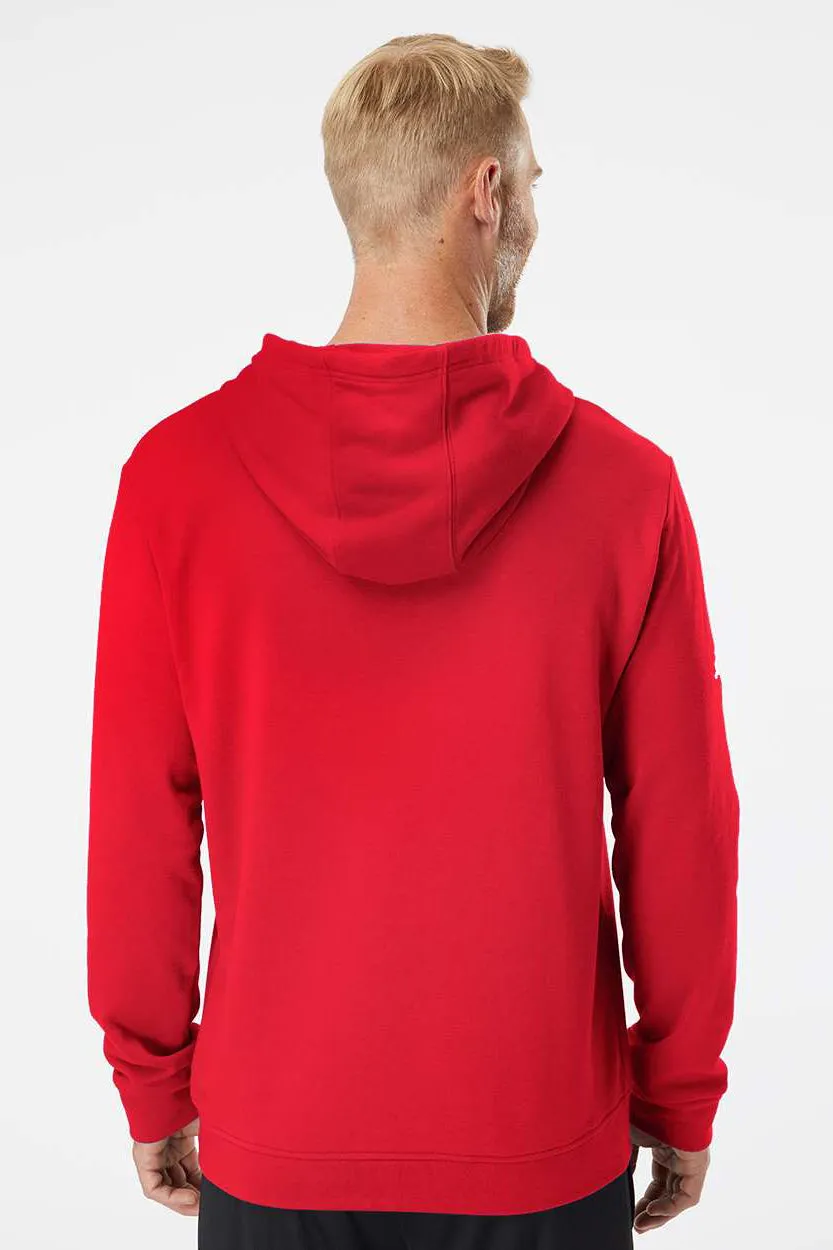 Adidas Mens Fleece Hooded Sweatshirt Hoodie w/ Pouch Pocket - Red