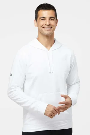 Adidas Mens Fleece Hooded Sweatshirt Hoodie w/ Pouch Pocket - White