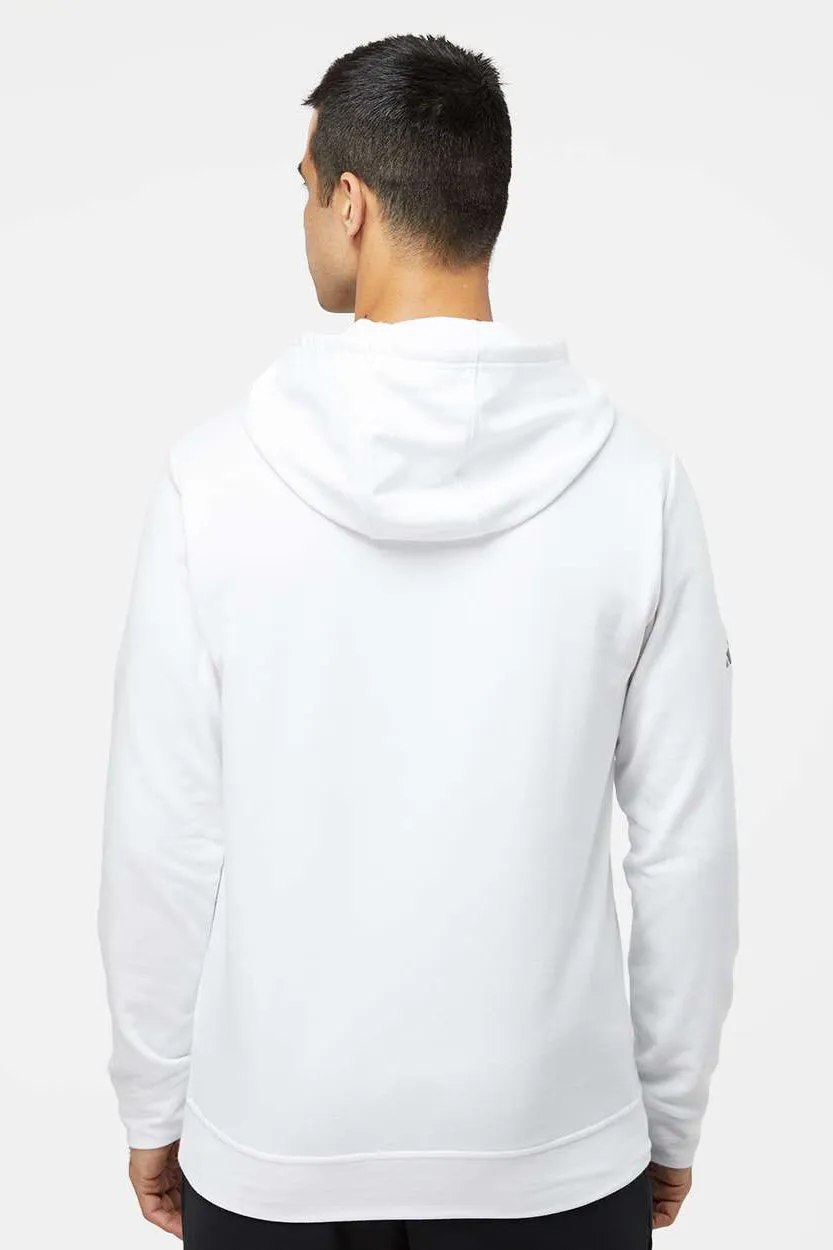 Adidas Mens Fleece Hooded Sweatshirt Hoodie w/ Pouch Pocket - White