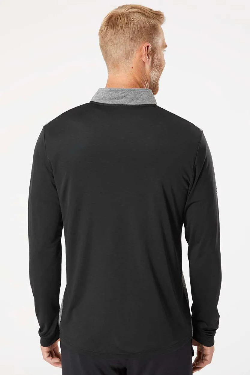 Adidas Mens Heather Block Print Moisture Wicking 1/4 Zip Sweatshirt - Black Melange/Black/Grey