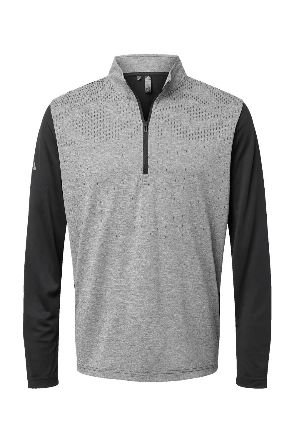 Adidas Mens Heather Block Print Moisture Wicking 1/4 Zip Sweatshirt - Black Melange/Black/Grey