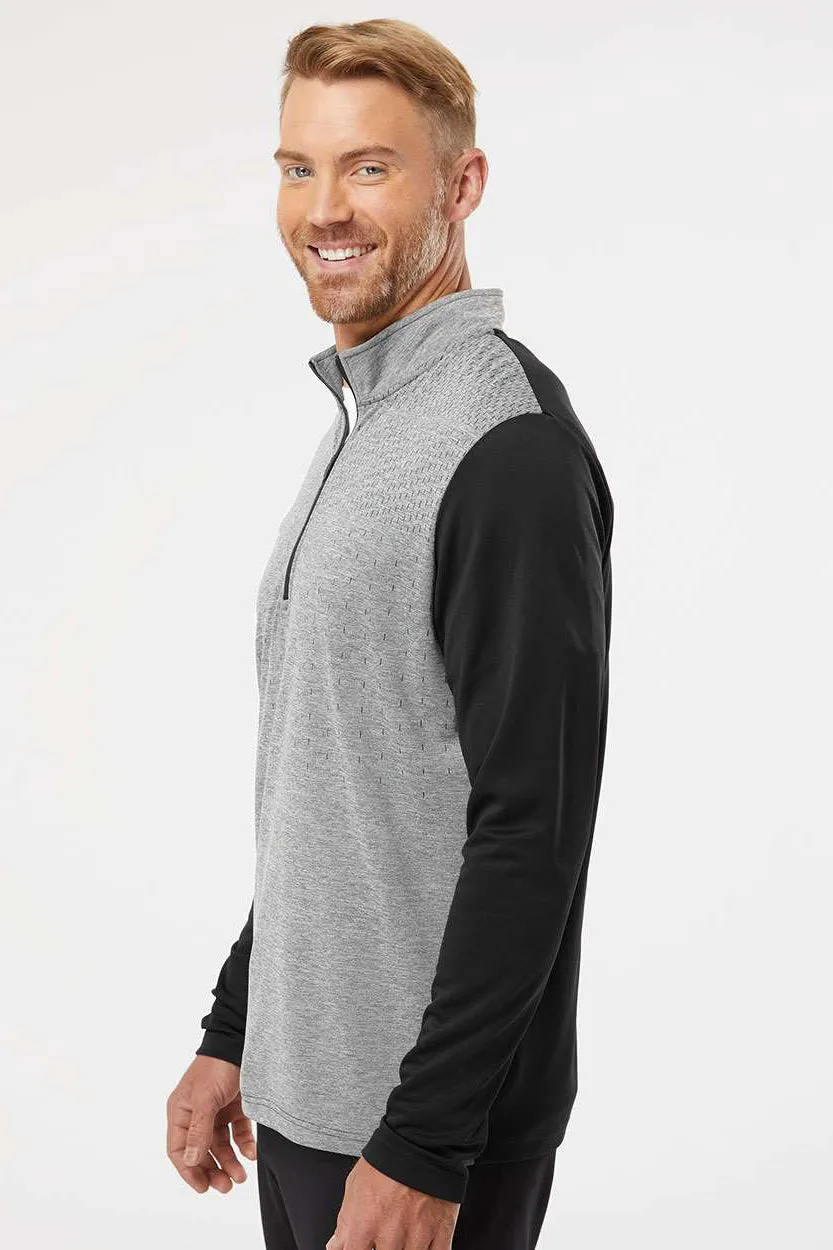 Adidas Mens Heather Block Print Moisture Wicking 1/4 Zip Sweatshirt - Black Melange/Black/Grey