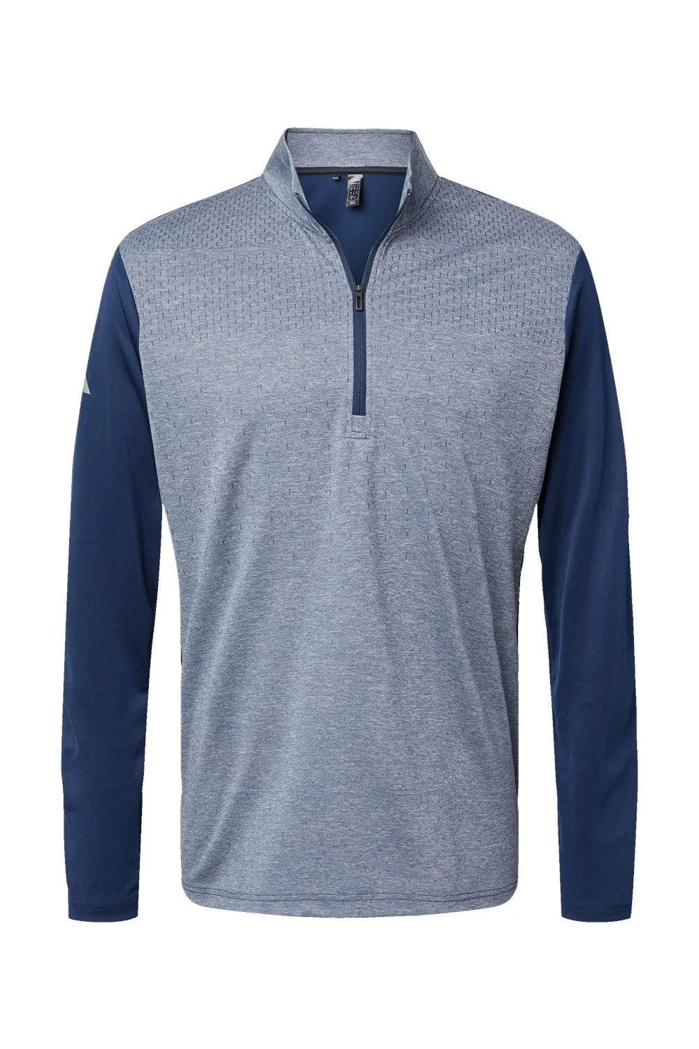 Adidas Mens Heather Block Print Moisture Wicking 1/4 Zip Sweatshirt - Collegiate Navy Blue Melange/Navy Blue/Grey