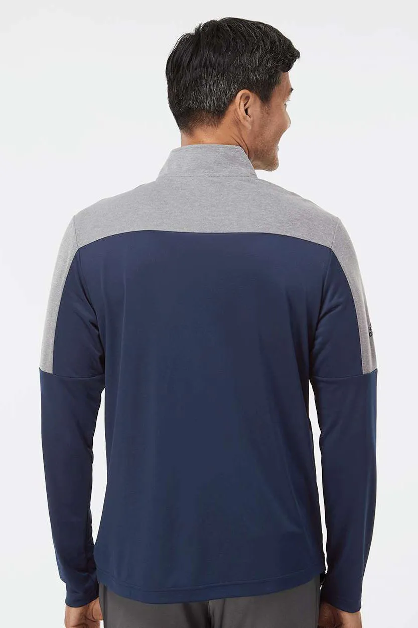 Adidas Mens Moisture Wicking 1/4 Zip Sweatshirt - Collegiate Navy Blue/Grey Melange