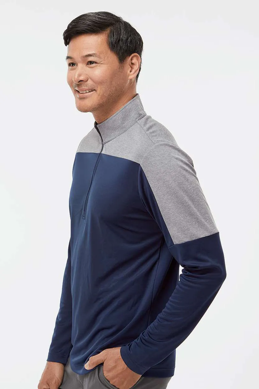 Adidas Mens Moisture Wicking 1/4 Zip Sweatshirt - Collegiate Navy Blue/Grey Melange
