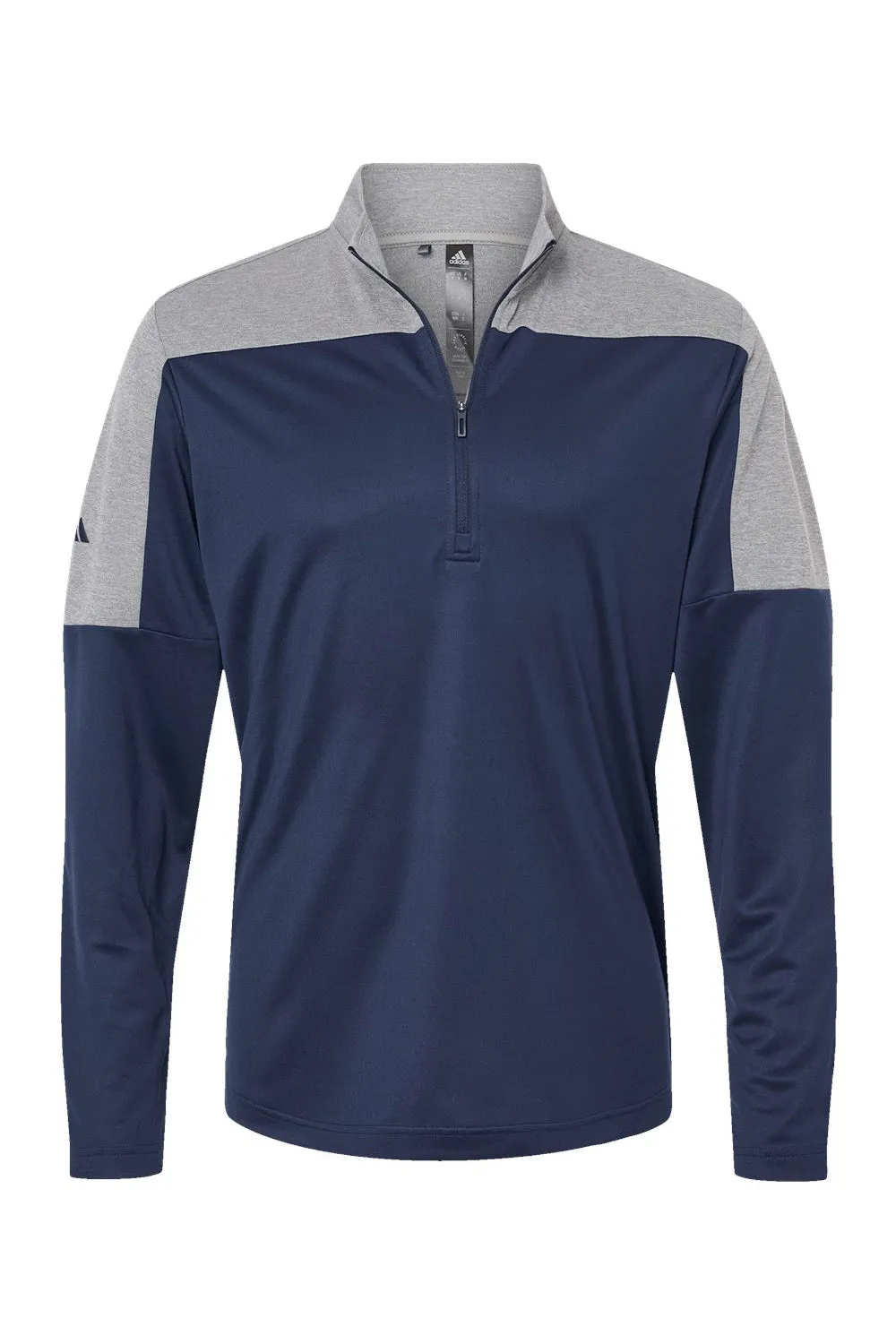 Adidas Mens Moisture Wicking 1/4 Zip Sweatshirt - Collegiate Navy Blue/Grey Melange