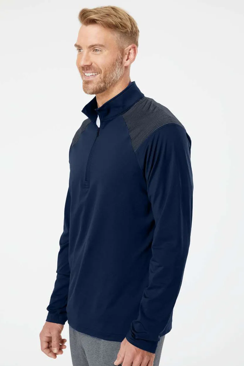 Adidas Mens Shoulder Stripe Moisture Wicking 1/4 Zip Sweatshirt - Team Navy Blue