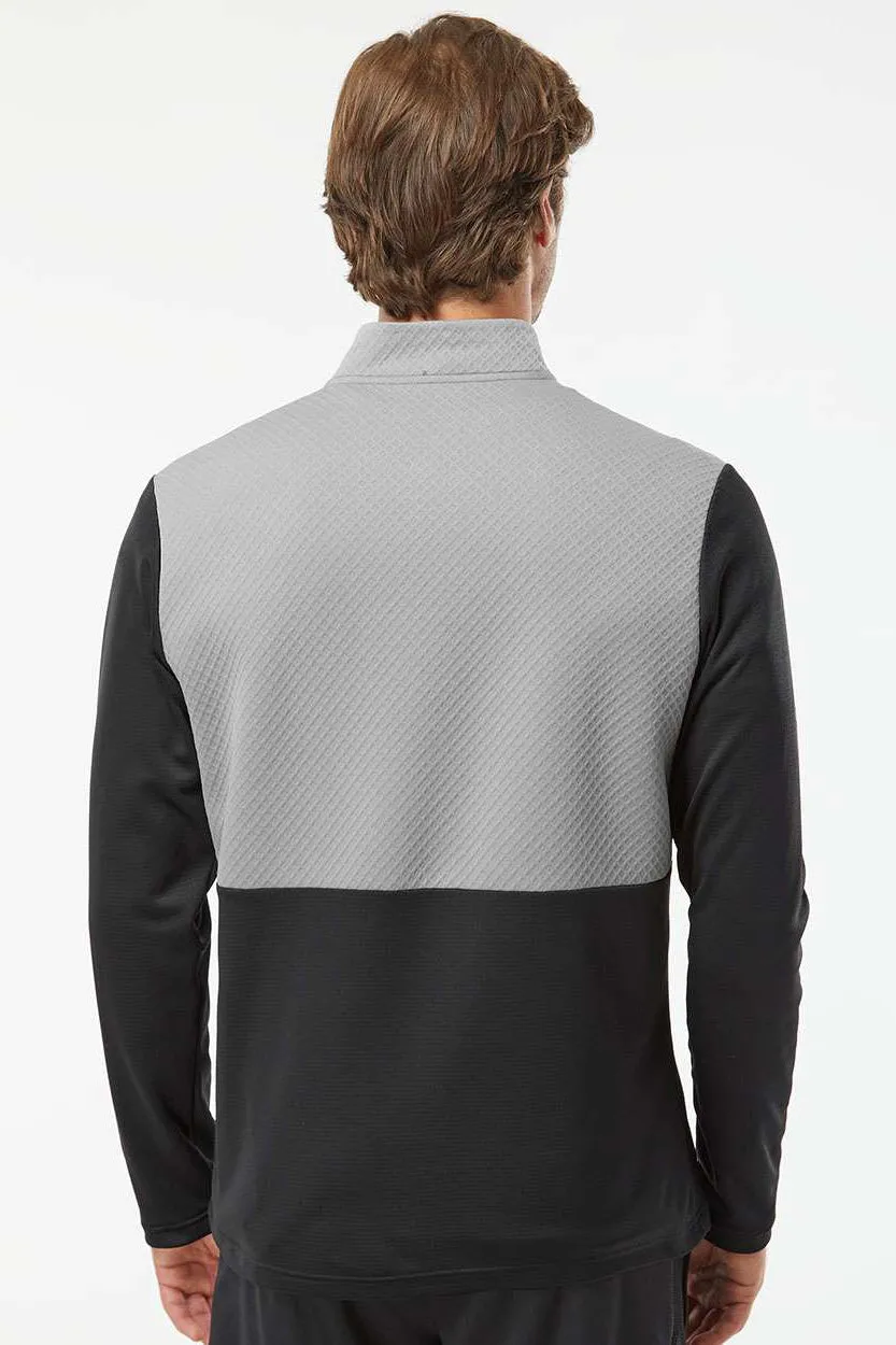 Adidas Mens Textured Mixed Media 1/4 Zip Sweatshirt w/ Pockets - Black/Grey
