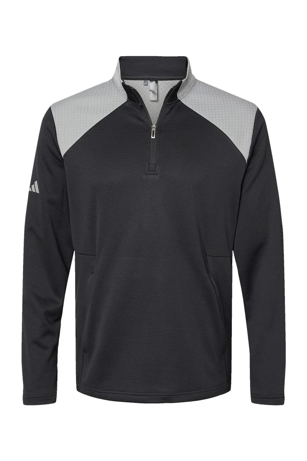 Adidas Mens Textured Mixed Media 1/4 Zip Sweatshirt w/ Pockets - Black/Grey