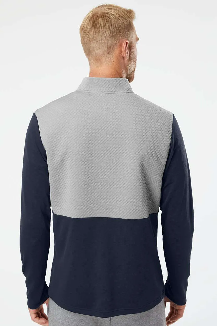 Adidas Mens Textured Mixed Media 1/4 Zip Sweatshirt w/ Pockets - Collegiate Navy Blue/Grey