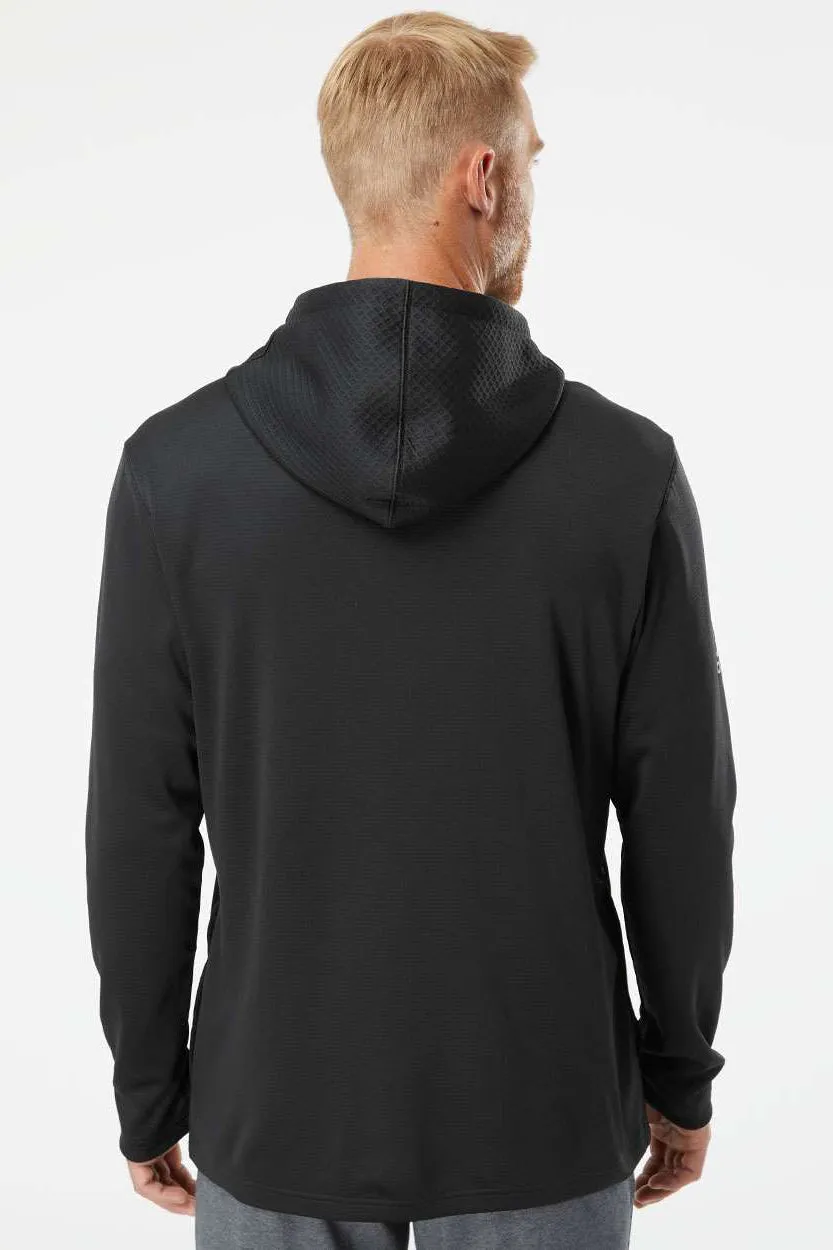 Adidas Mens Textured Mixed Media Hooded Sweatshirt Hoodie - Black