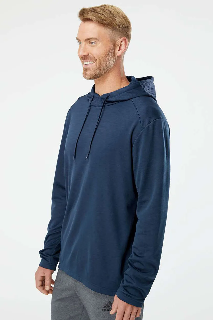 Adidas Mens Textured Mixed Media Hooded Sweatshirt Hoodie - Collegiate Navy Blue