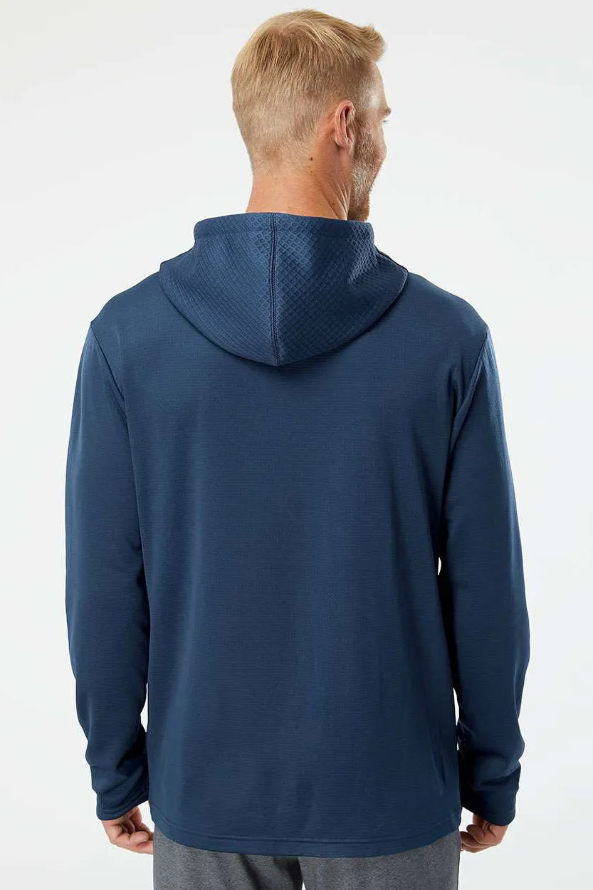 Adidas Mens Textured Mixed Media Hooded Sweatshirt Hoodie - Collegiate Navy Blue