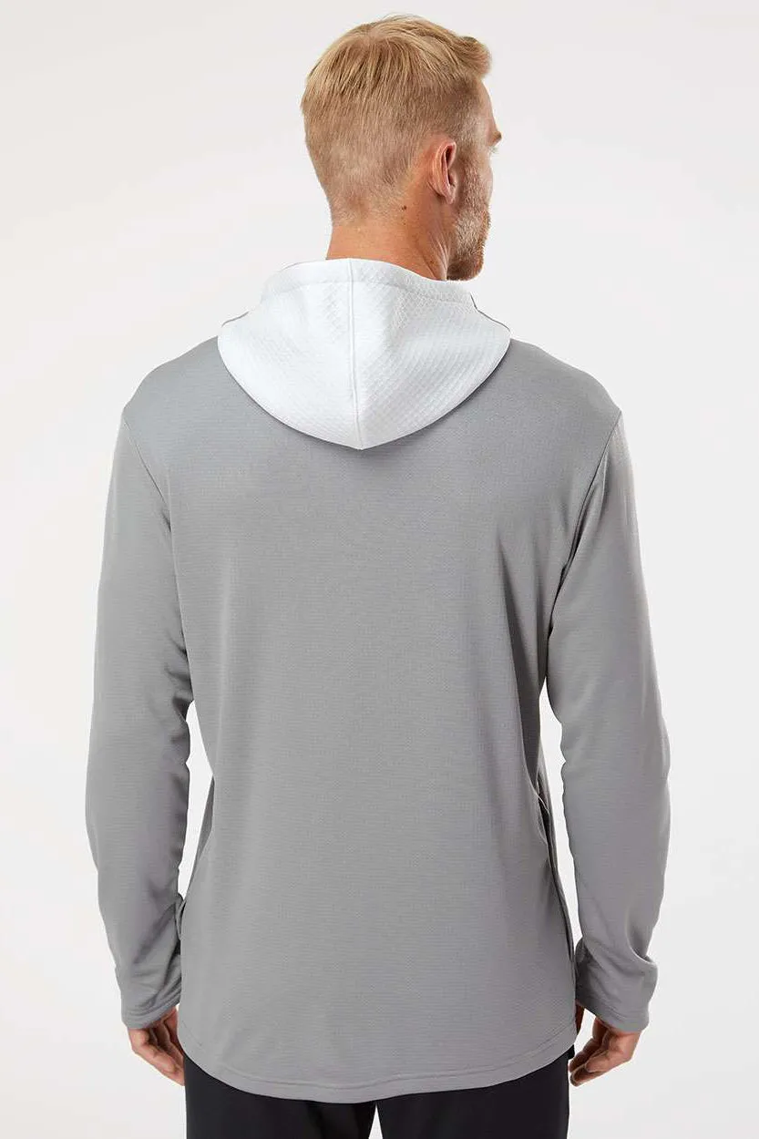 Adidas Mens Textured Mixed Media Hooded Sweatshirt Hoodie - Grey