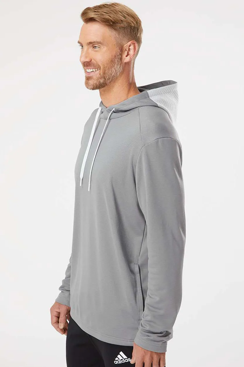 Adidas Mens Textured Mixed Media Hooded Sweatshirt Hoodie - Grey
