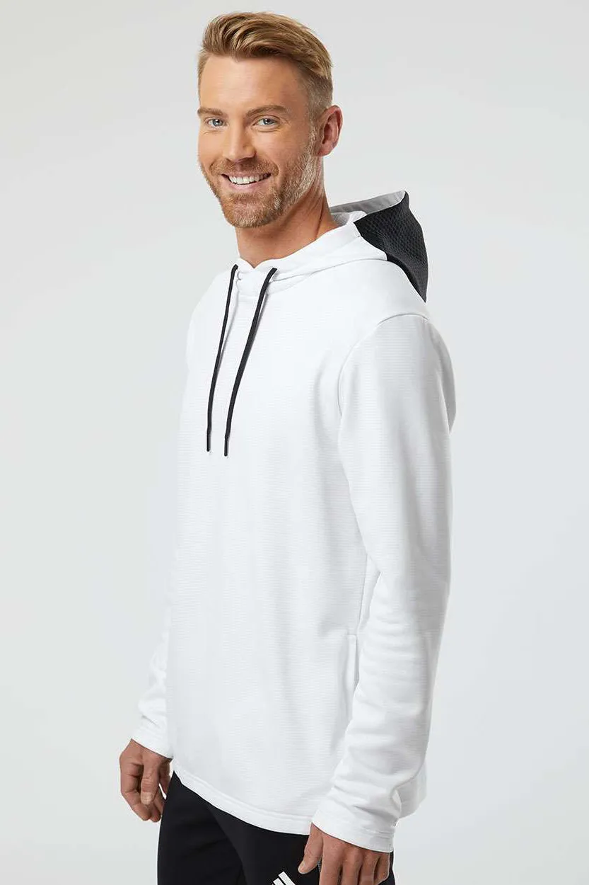Adidas Mens Textured Mixed Media Hooded Sweatshirt Hoodie - White