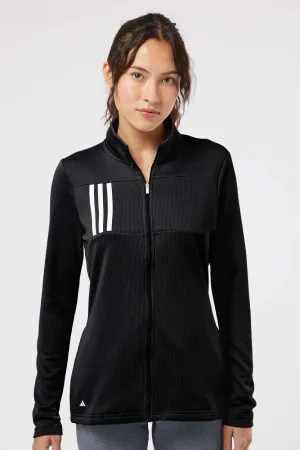 Adidas Womens 3 Stripes Double Knit Moisture Wicking 1/4 Zip Sweatshirt w/ Pockets - Black