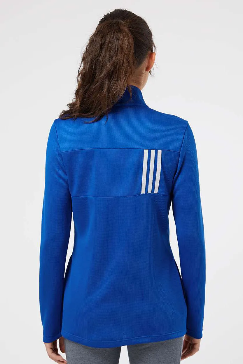 Adidas Womens 3 Stripes Double Knit Moisture Wicking 1/4 Zip Sweatshirt w/ Pockets - Team Royal Blue/Grey