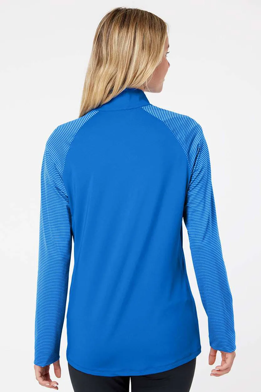 Adidas Womens Stripe Block Moisture Wicking 1/4 Zip Sweatshirt - Glory Blue
