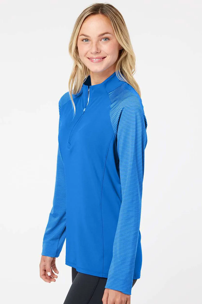 Adidas Womens Stripe Block Moisture Wicking 1/4 Zip Sweatshirt - Glory Blue