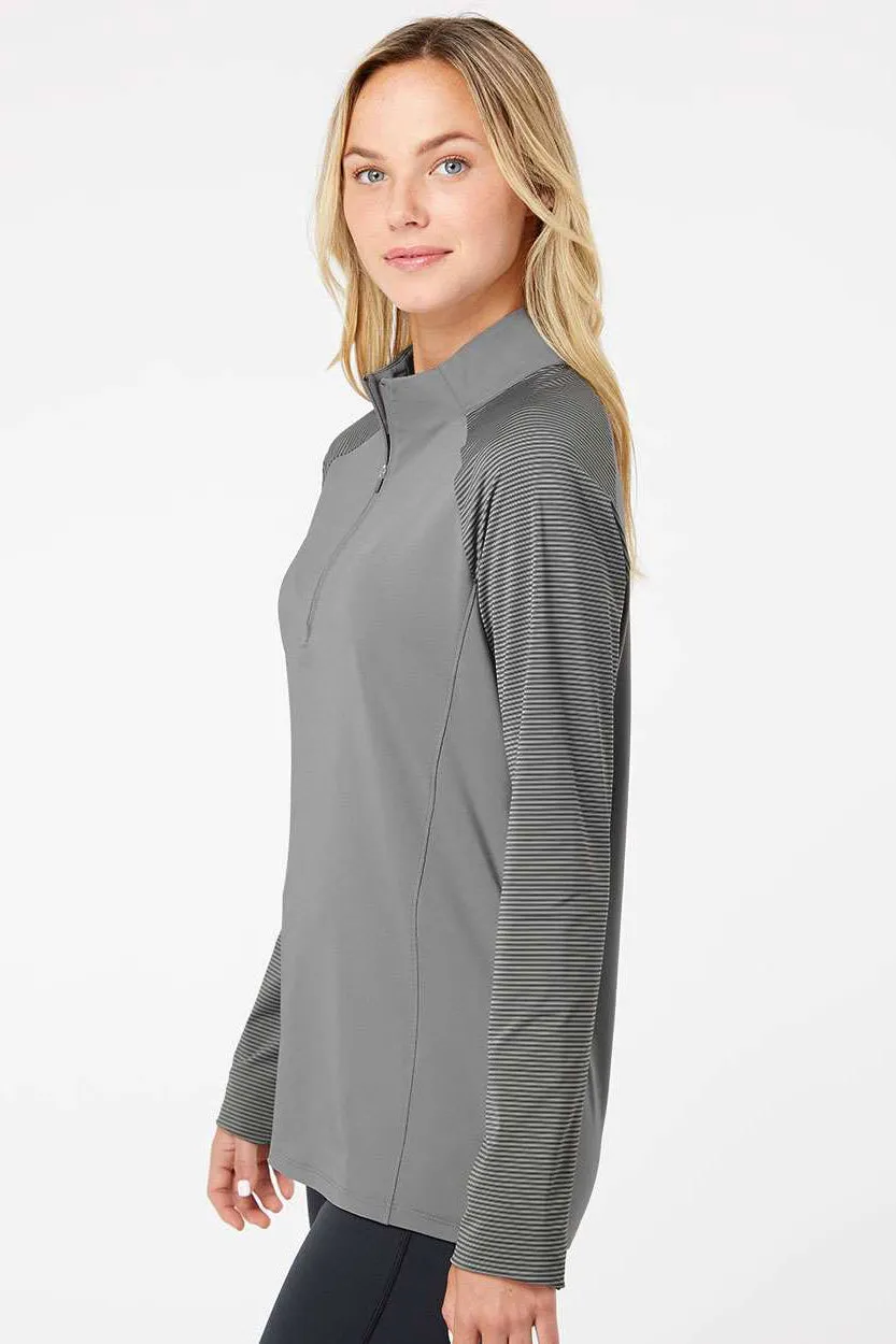 Adidas Womens Stripe Block Moisture Wicking 1/4 Zip Sweatshirt - Grey