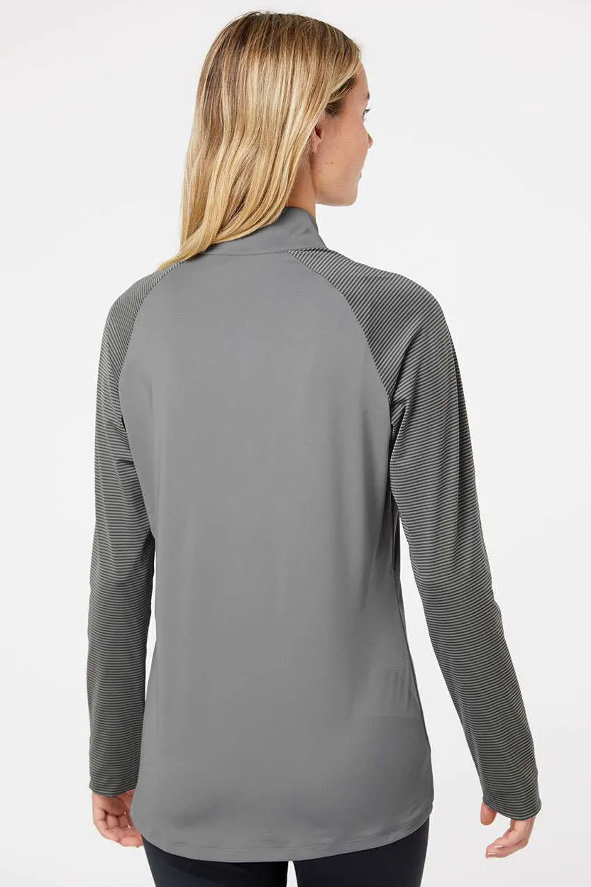 Adidas Womens Stripe Block Moisture Wicking 1/4 Zip Sweatshirt - Grey
