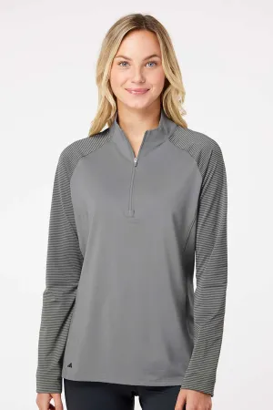 Adidas Womens Stripe Block Moisture Wicking 1/4 Zip Sweatshirt - Grey