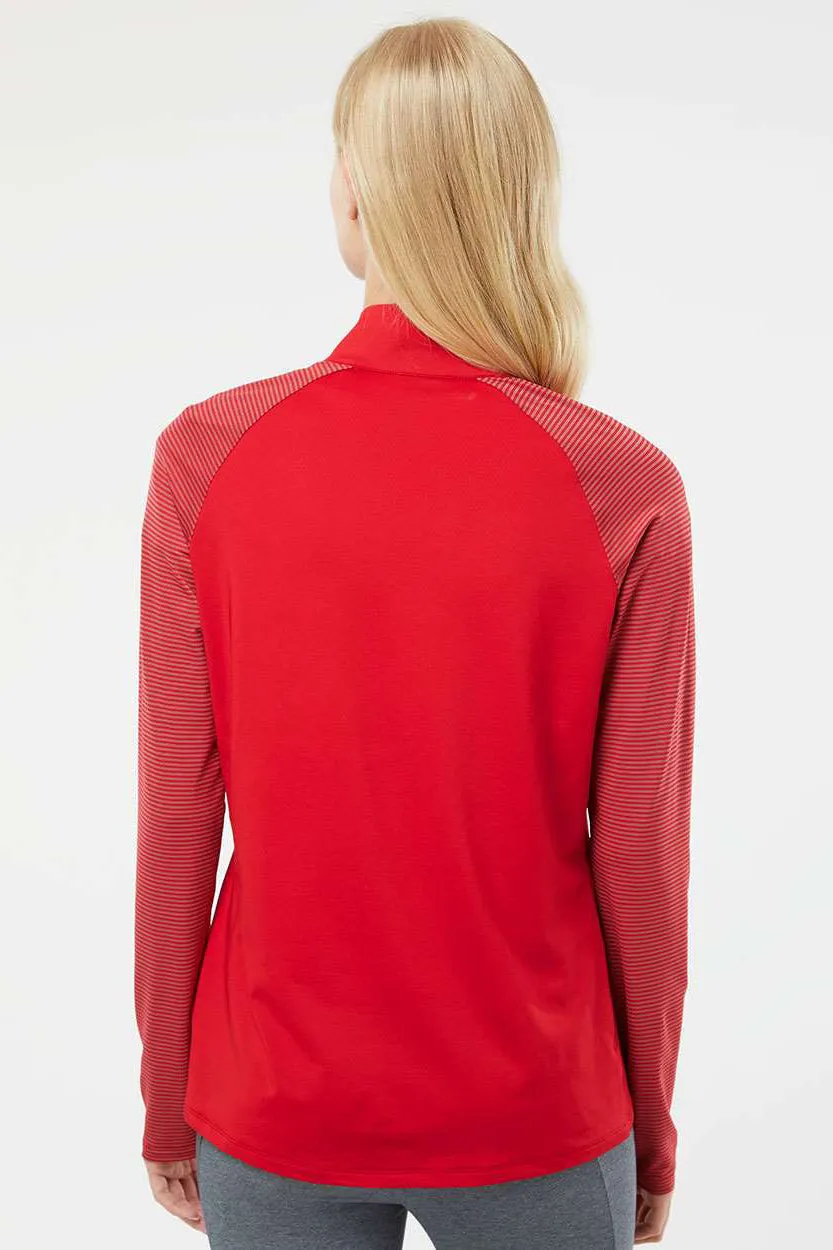Adidas Womens Stripe Block Moisture Wicking 1/4 Zip Sweatshirt - Team Power Red