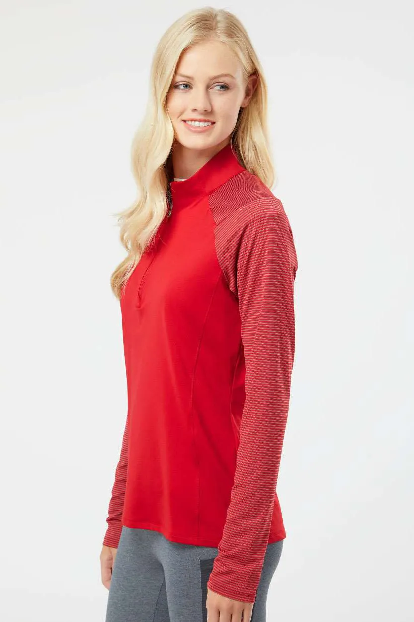 Adidas Womens Stripe Block Moisture Wicking 1/4 Zip Sweatshirt - Team Power Red